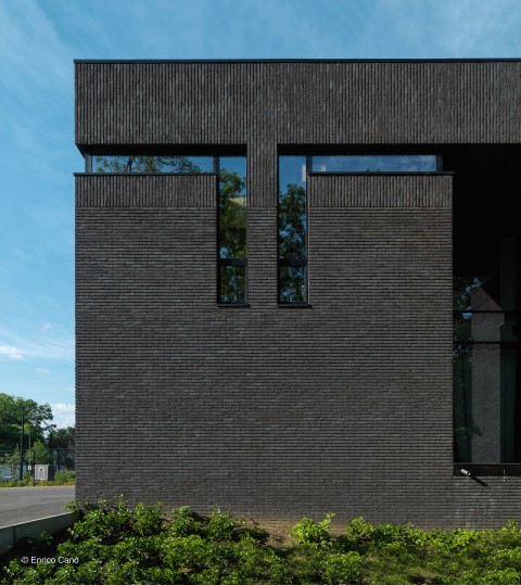 Moderne projectbouw in zwart-blauwe gevelsteen