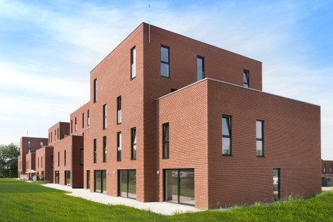 Modern project in roze gevelsteen verlijmd